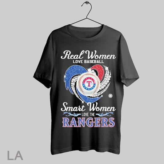 Top Real Women Love Baseball Smart Women Love The Texas Rangers Heart Diamond T Shirt Sweatshirt Hoodie Shirt