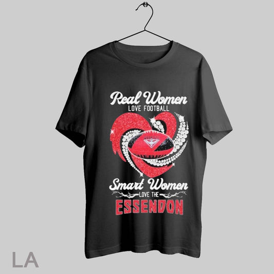 Top Real Women Love Football Smart Women Love The Essendon Fc Diamond Heart T Shirt Sweatshirt Hoodie Shirt