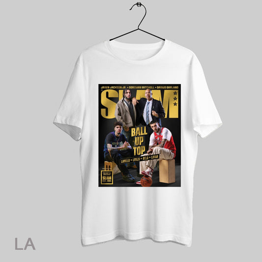 Top Slam Cover Gold Ball Up Top Lamelo Lonzo Gelo Lavar Jaren Jackson Jr Donovan Mitchell Darius Garland Poster T Shirt Sweatshirt Hoodie Shirt
