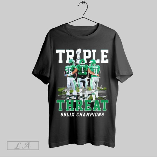 Top Saquon Barkley And Jalen Hurts And Aj Brown Philadelphia Eagles Philly Triple Threat Sblix Champions T Shirt Sweatshirt Hoodie Shirt