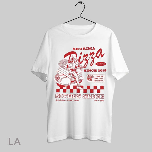 Top Shurima Pizza Sivirs Slice Runeterra Dine In Takeout Delivery Since 2018 Hot Fresh T Shirt Sweatshirt Hoodie Shirt