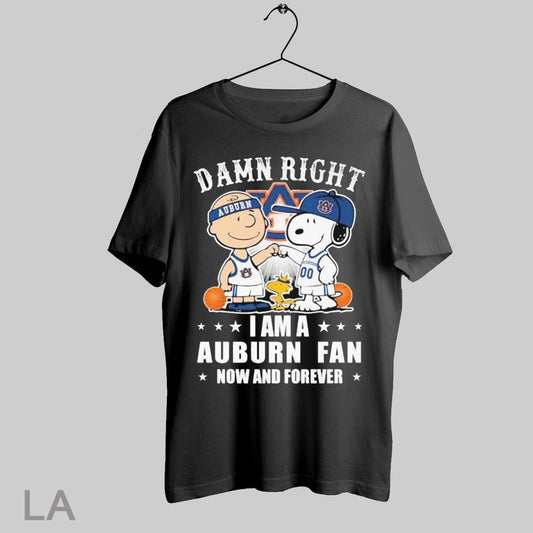 Top Snoopy And Charlie Brown Woodstock Damn Right I Am A Auburn Tigers Fan Now And Forever The Peanuts T Shirt Sweatshirt Hoodie Shirt
