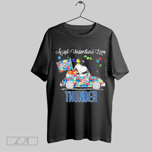 Top Snoopy And Muppets Driving Car Oklahoma City Thunder Autism Accept Understand Love 2025 T Shirt Sweatshirt Hoodie Shirt