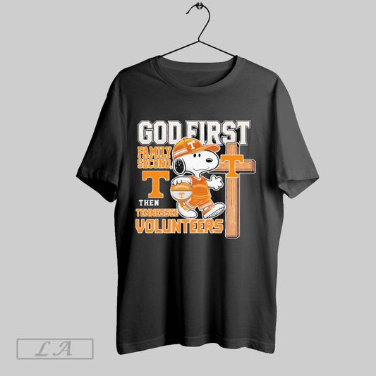 Top Snoopy God First Family Second Then Tennessee Volunteers T Shirt Sweatshirt Hoodie Shirt