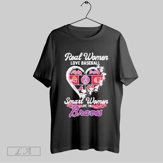 Top Snoopy Real Women Love Baseball Smart Women Love The Atlanta Braves Heart T Shirt Sweatshirt Hoodie Shirt