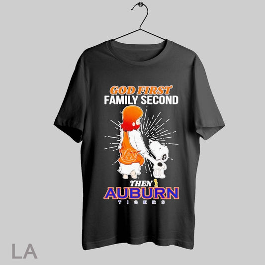 Top Snoopy Walking God First Family Second Then Auburn Tigers T Shirt Sweatshirt Hoodie Shirt