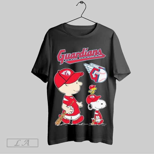 Top Snoopy Woodstock And Charlie Brown Cleveland Guardians X The Peanuts Mlb T Shirt Sweatshirt Hoodie Shirt