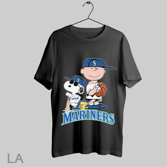 Top Snoopy Woodstock And Charlie Brown Seattle Mariners X The Peanuts T Shirt Sweatshirt Hoodie Shirt