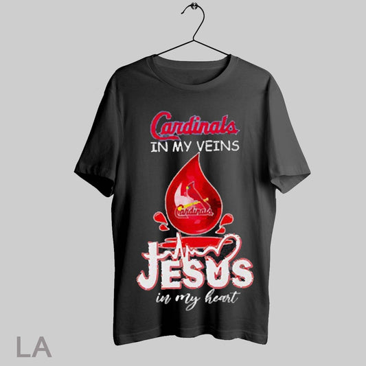 Top St Louis Cardinals In My Veins Jesus In My Heart Drop Blood 2025 T Shirt Sweatshirt Hoodie Shirt