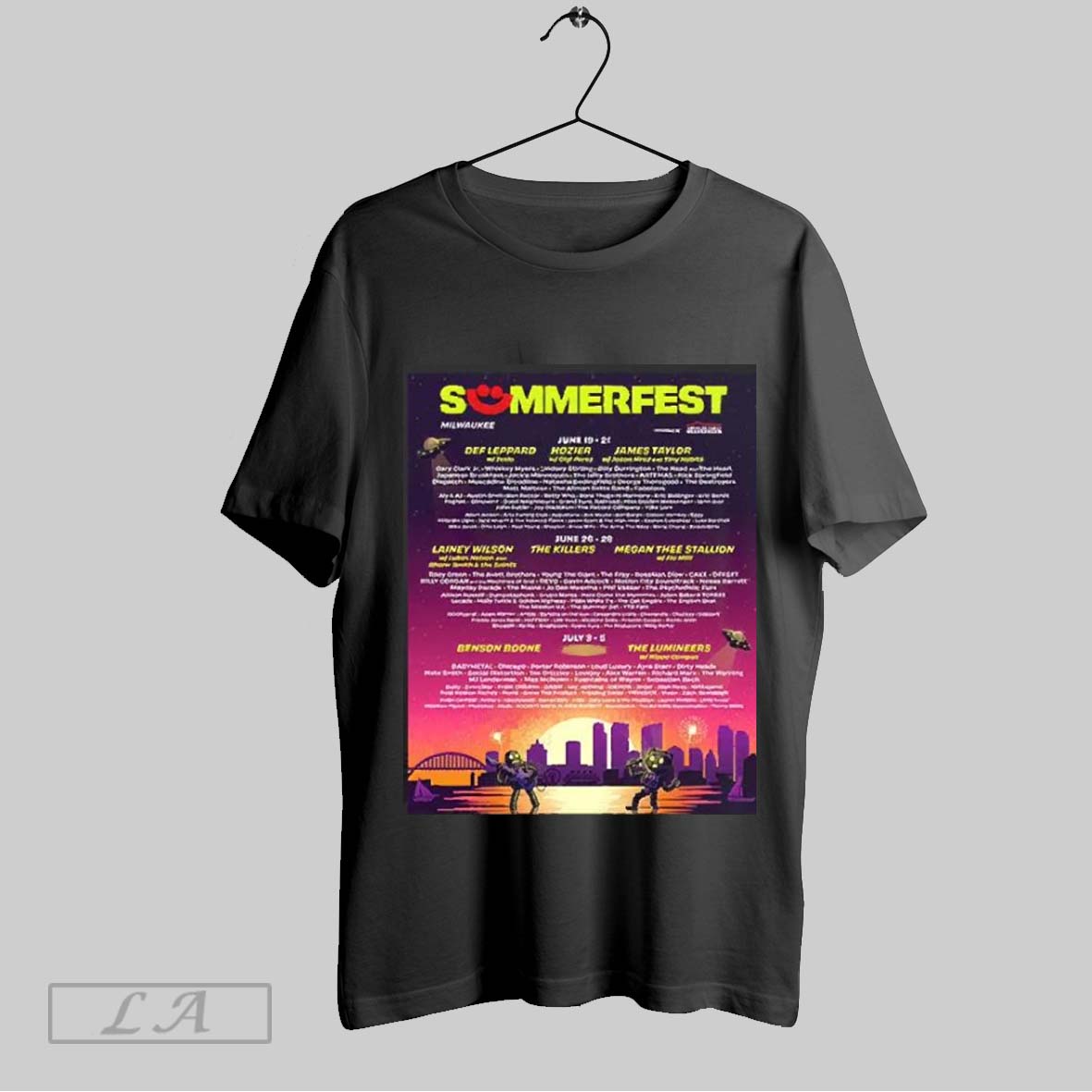Top Summerfest Milwaukee 2025 Lineup Poster At American Family Insurance Amphitheater On June 19 To July 5 Two Sides Sweatshirt T Shirt