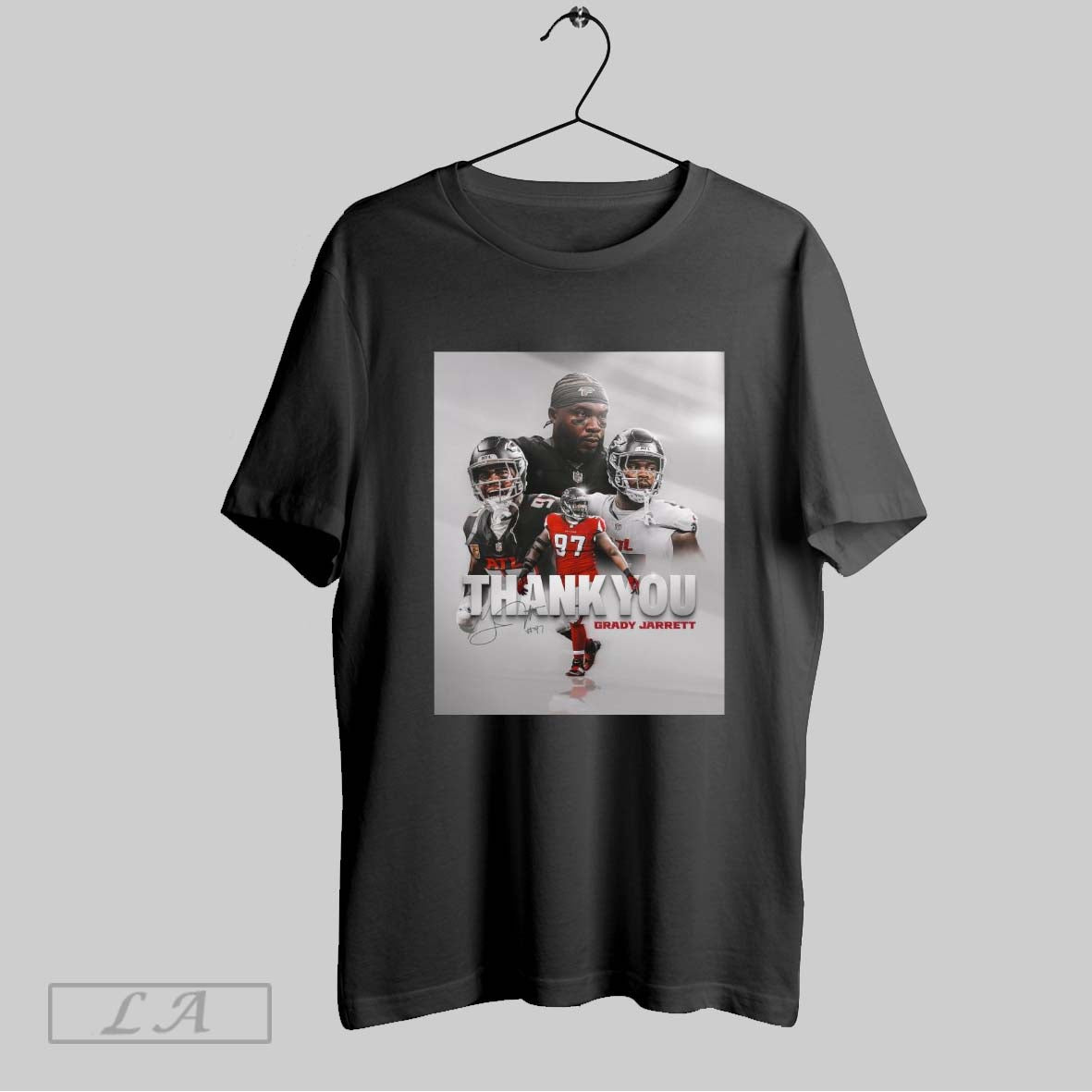 Top Thank You Grady Jarrett To The Man Who Epitomizes Atlanta Falcons Through And Through Signature Poster T Shirt Sweatshirt Hoodie Shirt