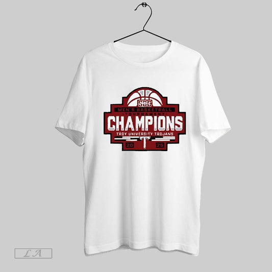Top Troy University Trojans 2025 Sbc Sun Belt Mens Basketball Conference Tournament Champions Logos 2025 T Shirt Sweatshirt Hoodie Shirt