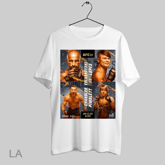 Top Ufc 314 Volkanovski World Featherweight Championship Vs Lopes Chandler Vs Lightweight Bout Pimblett Apr 12 Poster T Shirt Sweatshirt Hoodie Shirt