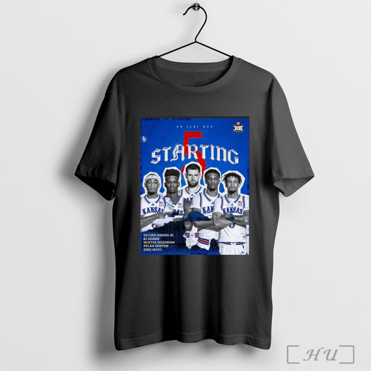Trending Poster Kansas Jayhawks Vs Ucf Basketball Starting Dajuan Harris Jr Kj Adams Hunter Dickinson Rylan Griffen Zeke Mayo T Shirts Sweatshirt