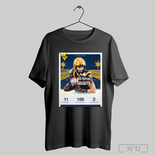 Trendy Hudson Clement Wvu Football Scooters Coffee Frisco Bowl All Time First Team 11 Repceptions 166 Receiving Yards Signature Poster T Shirt Sweatshirt