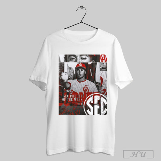 Trendy Oklahoma Sooners Baseball 26 Kyson Witherspoon Sec Pitcher Of The Week 2025 Signature Poster T Shirt Sweatshirt