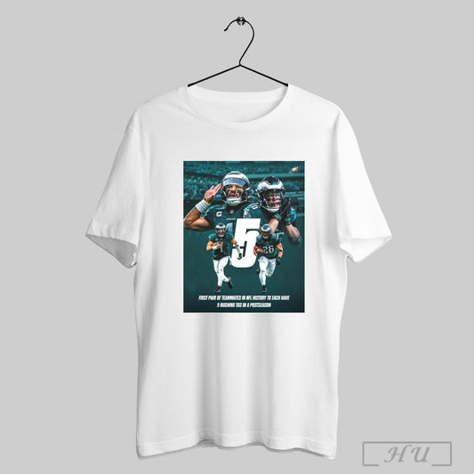 Trendy Philadelphia Eagles Jalen And Saquon First Pair Of Teammates In Nfl History To Each Have 5 Rushing Tds In A Postseason Poster T Shirt Sweatshirt
