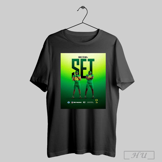Trendy Poster Aj Cornelius Josh Conerly Jr Oregon Ducks Football Set O Line Day In Indy Mar 2 2025 Nfl Combine T Shirt Sweatshirt