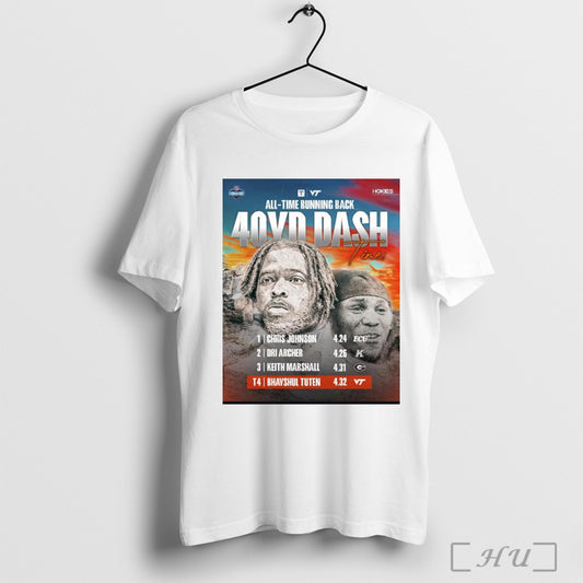 Trendy Poster All Time Running Back 40yd Dash Times Johnson Archer Marshall Bhayshul Tuten 2025 Nfl Combine T Shirt