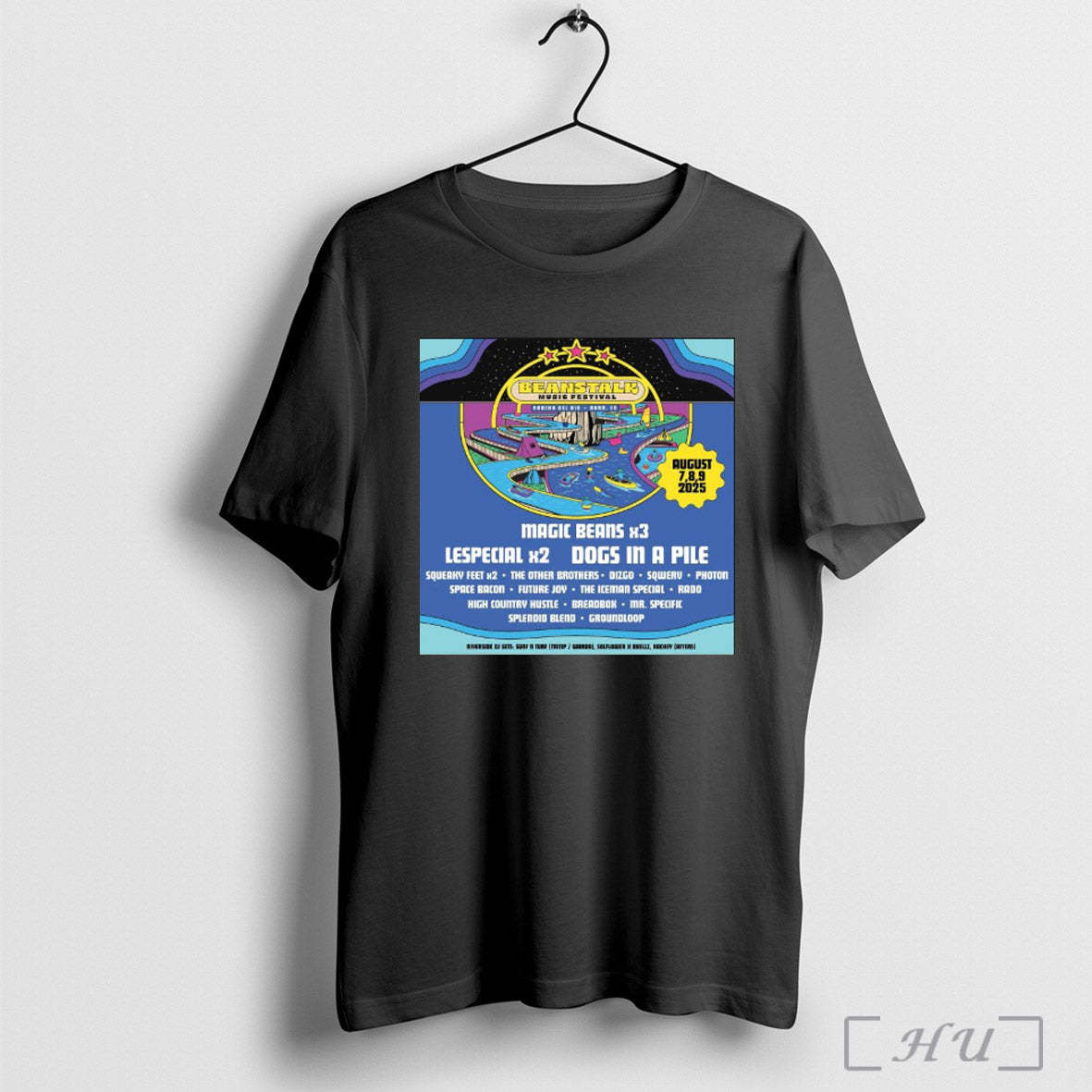Trendy Poster Dogs In A Pile 2025 Beanstalk Music Mountains Festival August 7 9 Rancho Del Rio Bond Co T Shirt