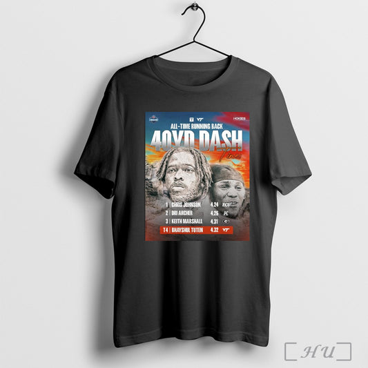 Trendy Poster Virginia Tech Hokies All Time Running Back 40 Yd Dash Times T4 Bhayshul Tuten 4 32 Nfl Combine T Shirt