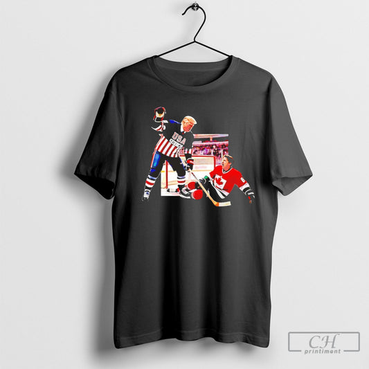 Trump Defeating Justin Trudeau Funny Hockey T Shirt Sweatshirt Poster