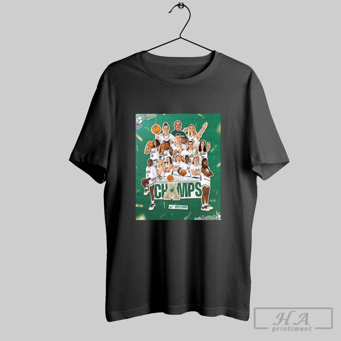 Usf Womens Basketball 2025 Aac Conference Tournament Champions Horns Up Poster T Shirt