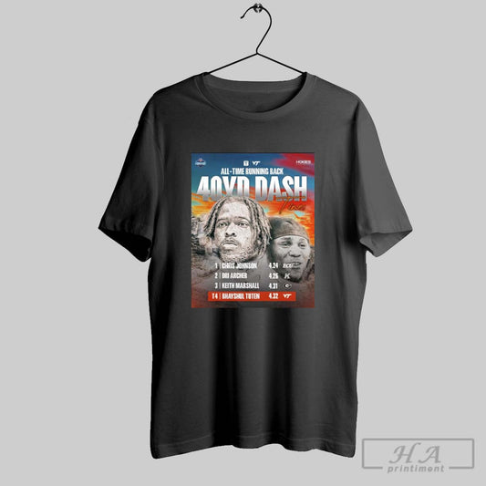 Virginia Tech Hokies All Time Running Back 40 Yd Dash Times T4 Bhayshul Tuten 4 32 Nfl Combine Poster T Shirt