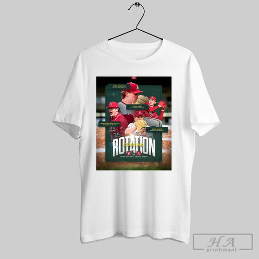 Zach Root Landon Beidelschies And Gage Wood Arkansas Razorbacks Vs Washington State Cougars Baseball Rotation Starting Poster T Shirt