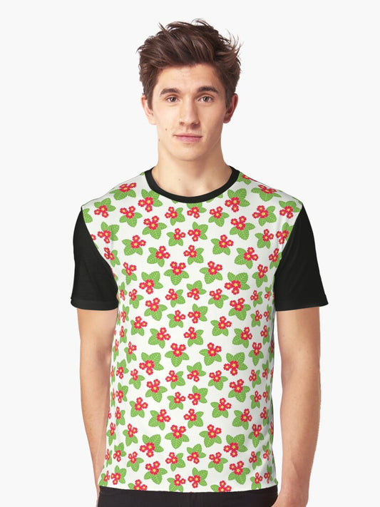 February 4th Birth Flower Red Primrose Pattern Graphic T-Shirt