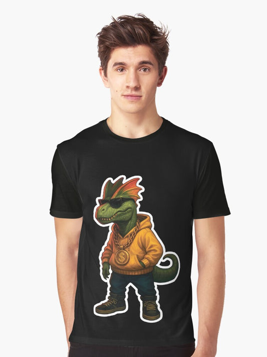 Sticker D-Lo Fresh – Dilophosaurus in Hoodie & Shades | Urban Hip-Hop Dinosaur Street Style Graphic T-Shirt