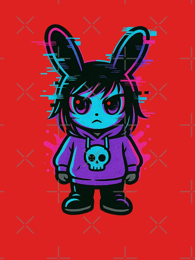 Glitch Bunny Kid – Vaporwave Hoodie Character – Emo Neon Glitchcore Art Classic T-Shirt