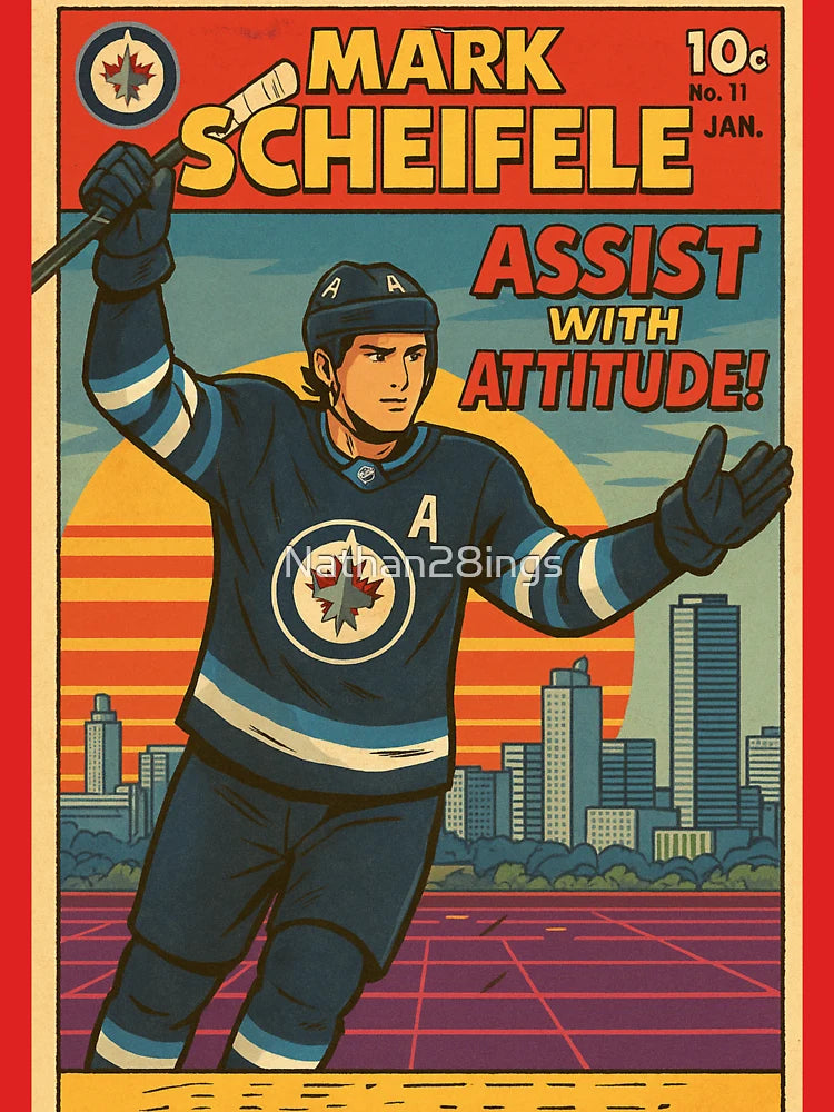 Mark Scheifele Comic Book Poster – Winnipeg Jets Retro NHL Art Print, “Assist with Attitude!” Cover Design Classic T-Shirt