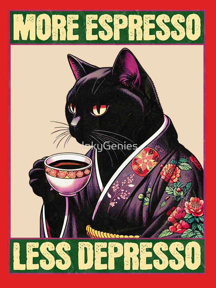 More Espresso Less Depresso Meme - Funny Coffee Cat Vintage Poster Classic T-Shirt