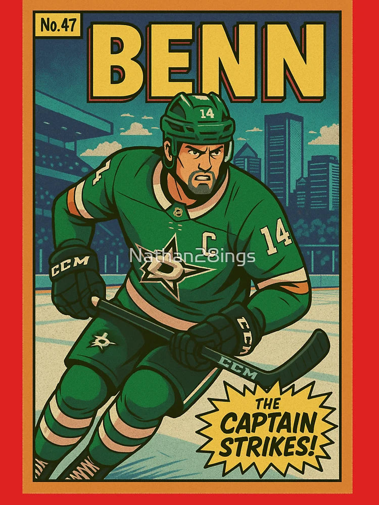 Jamie Benn Comic Book Poster – Dallas Stars Captain Retro Hockey Art Print, “The Captain Strikes” Cover Classic T-Shirt
