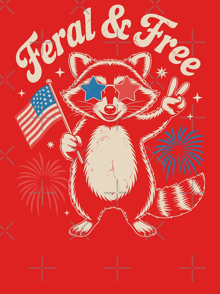 Feral But Free Fireworks Feral Summer Raccoon 4th Of July Classic T-Shirt