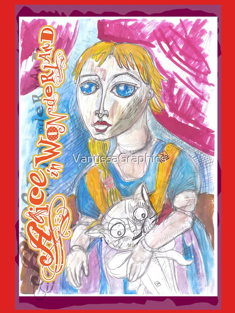 Alice in Wonderland and Cheshire Cat Poster (tempera painting by AliceCCI) Classic T-Shirt