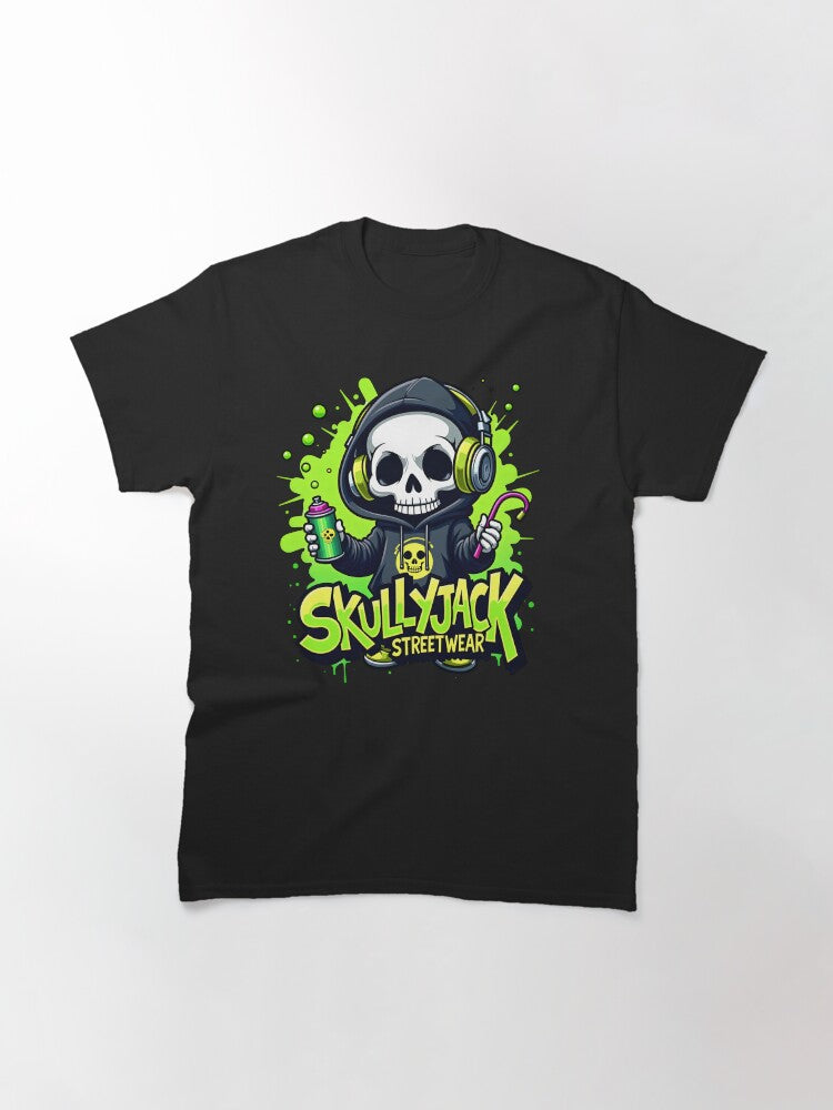 Cool skeleton figure with hoodie, spray can and headphones Classic T-Shirt