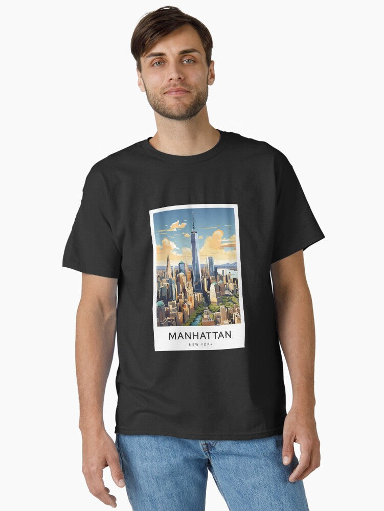 New York Sunset - USA Digital Art Illustration Travel Poster Classic T-Shirt