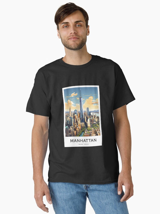 New York Sunset - USA Digital Art Illustration Travel Poster Classic T-Shirt