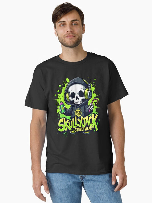 Cool skeleton figure with hoodie, spray can and headphones Classic T-Shirt