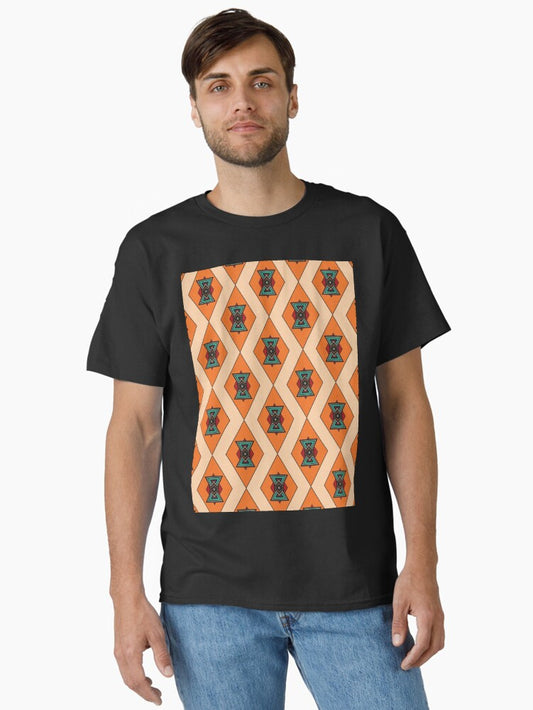 1970's Orange Diamonds With Bowties - Abstract Geometric Seamless Pattern Classic T-Shirt