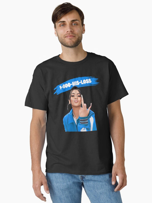 1-800-HIS-LOSS | Middle Finger Girl (BLUE) Classic T-Shirt Style001