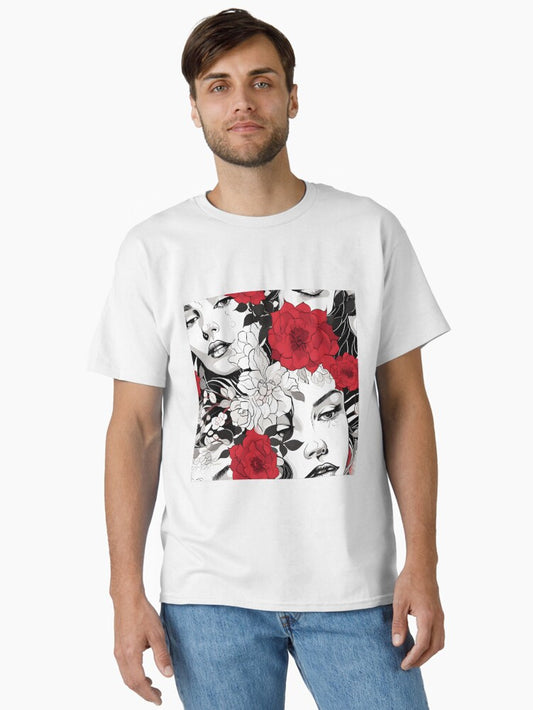Female face and flowers Classic T-Shirt