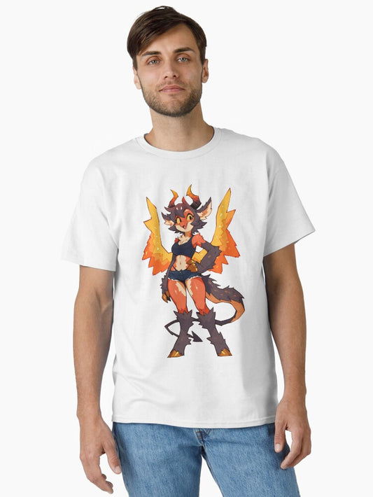 Fiery Anime Dragon Girl with Flame Wings Classic T-Shirt