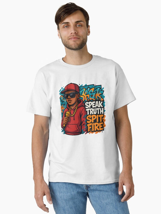 Rapper Illustration Red Hoodie Gold Microphone Urban Graffiti Art Classic T-Shirt Style001