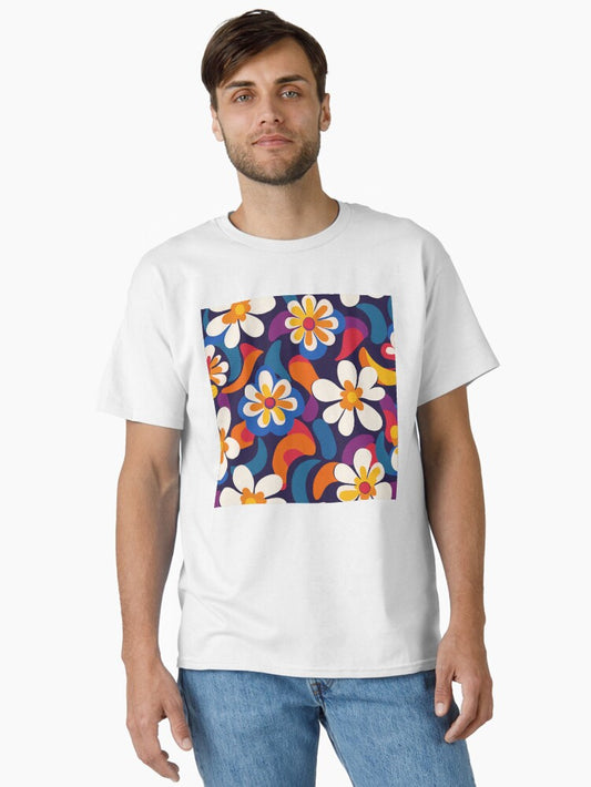 1960s Halftone Flower Power – Retro Pop Floral Pattern Classic T-Shirt