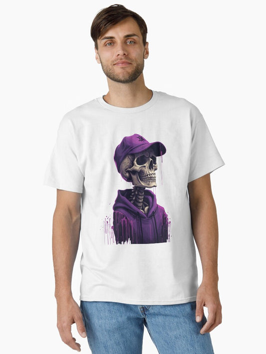 Purple Street Skeleton in Hoodie – Urban Grunge Skull Art Classic T-Shirt