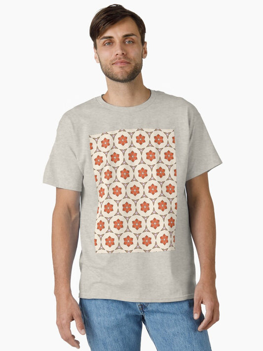 1970's Orange Flowers - Abstract Geometric Seamless Pattern Classic T-Shirt