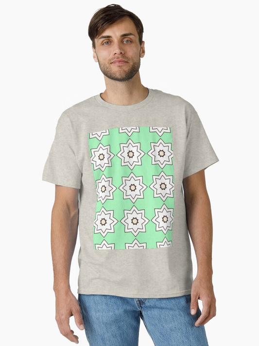 1970's Star Flowers With Lime - Abstract Geometric Seamless Pattern Classic T-Shirt